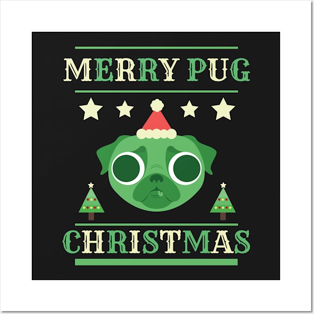 Pug T-Shirt with Santa Hat For Dog & Christmas Gift Idea Wall Art by giftideas